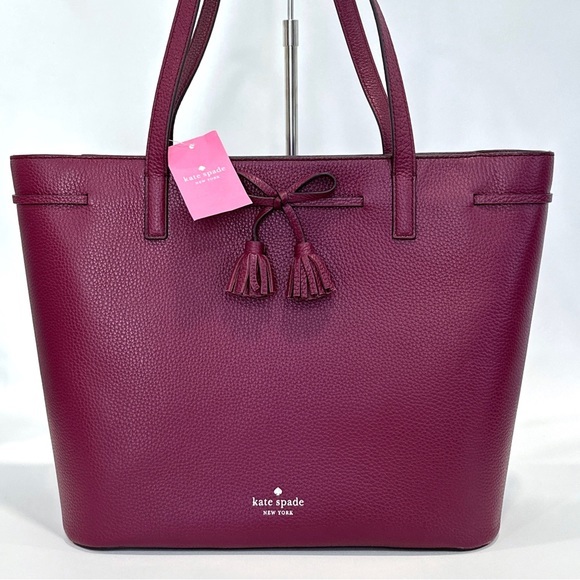Kate Spade Hayes Top Zip Tote Bag Pebbled Leather in Blackberry - Picture 2 of 10